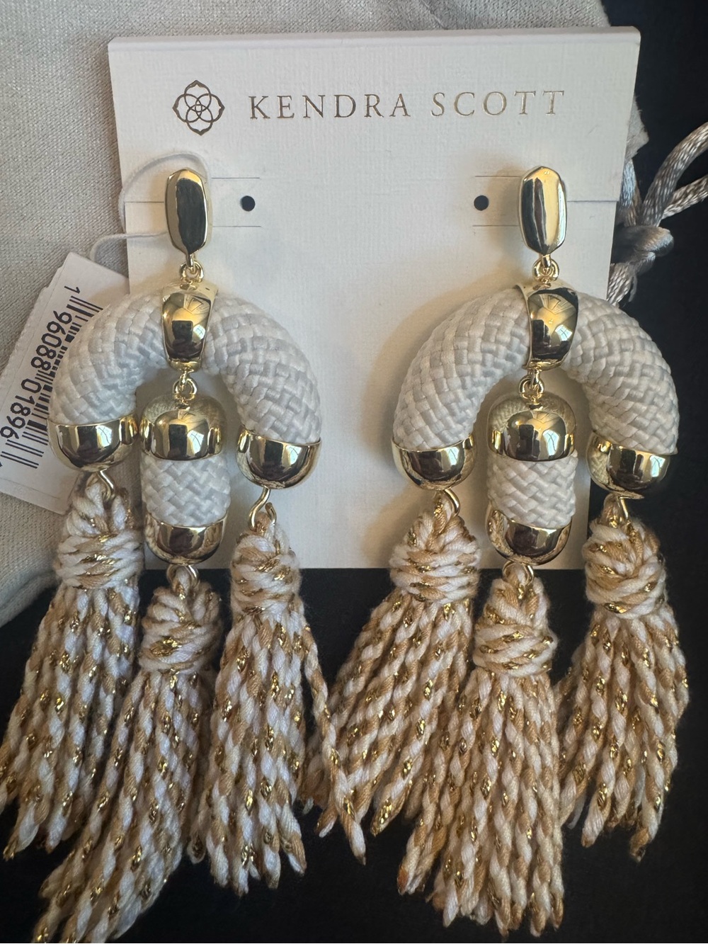 Kendra Scott White and Gold Braided Tassel Drop Earrings-NWT